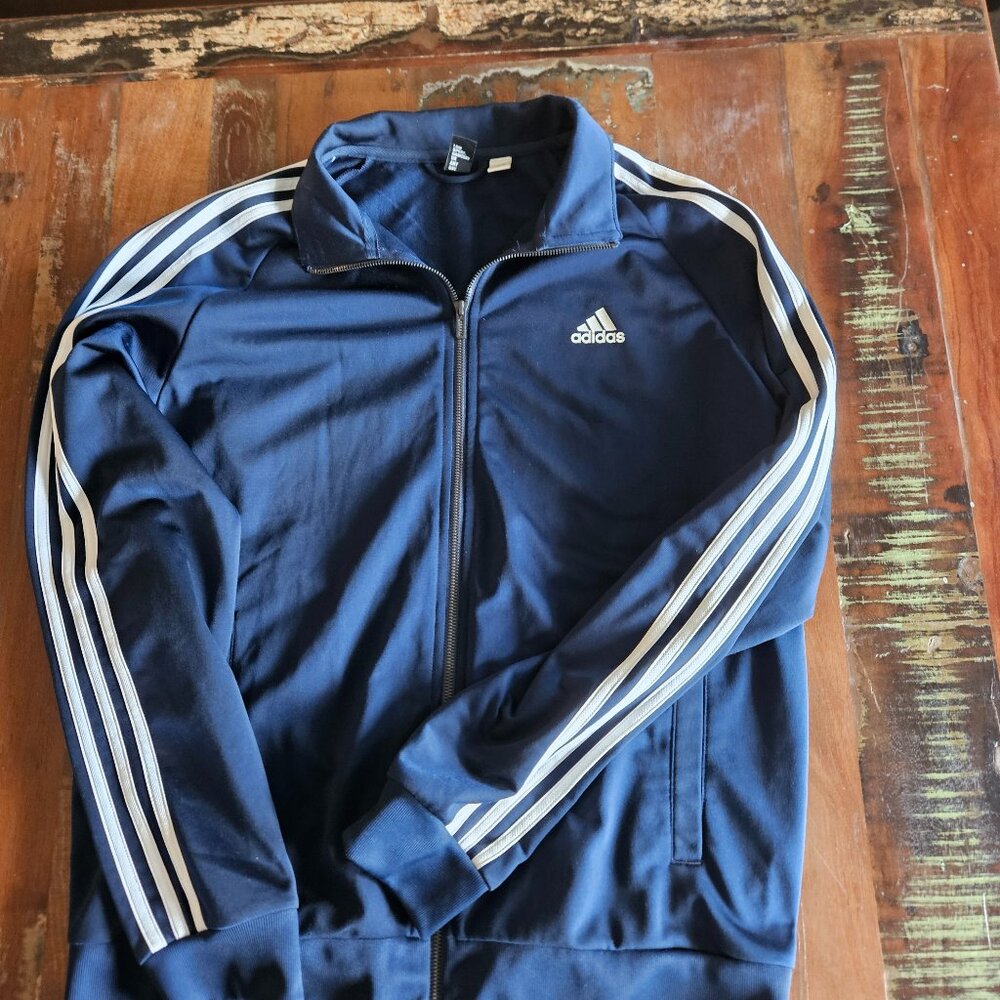 Adidas Navy 3-Stripe Track Jacket — Men’s Large
